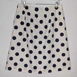 J. Crew Large Polka Dot Skirt Cream/Navy Silk Blend Size 10